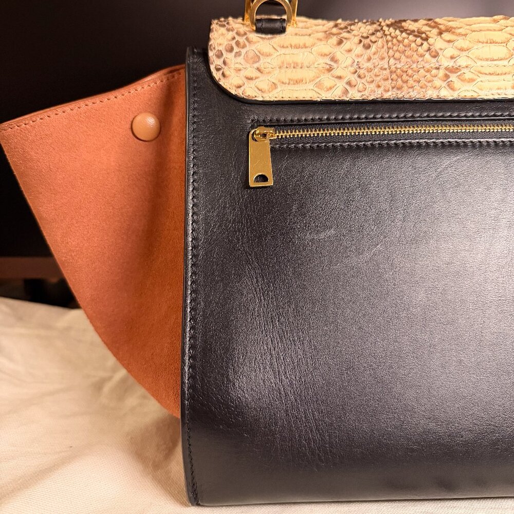 Celine Beige Python Tricolor Leather Medium Trape… - image 5